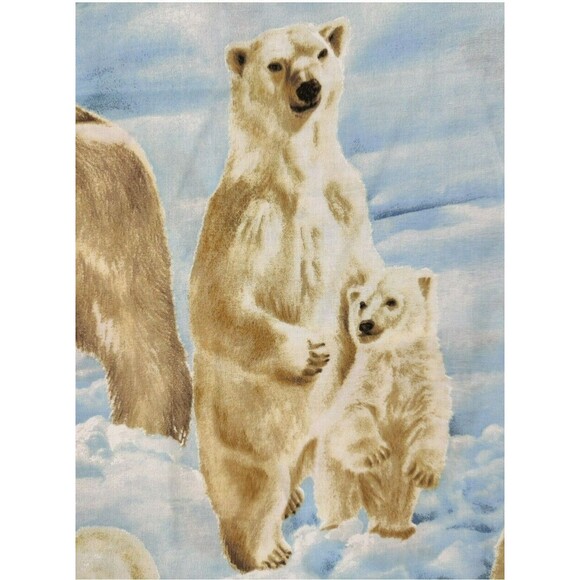 Vtg Arctic Polar Bears Blue White Cotton Fabric Quilting Sewing BTY - Picture 4 of 5
